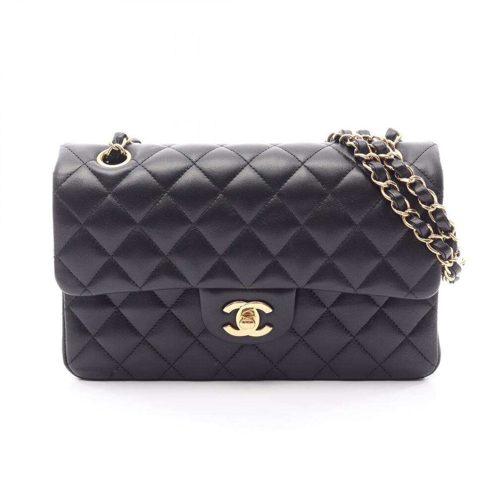 Chanel Matelasse Double Flap Shoulder Bag Lambskin Leather Black